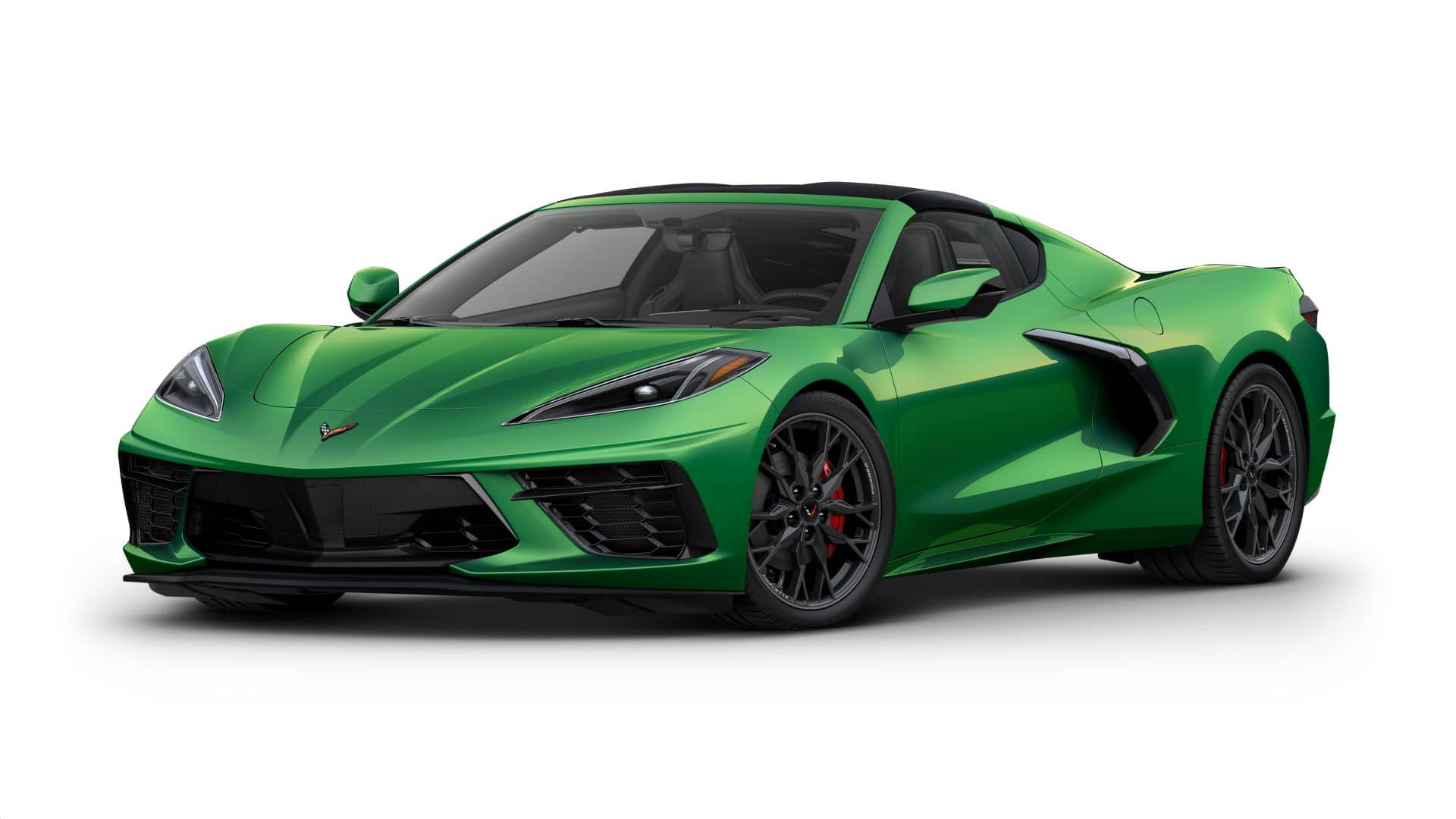 2027 Chevrolet Corvette Stingray 1LT in Roswell Green Metallic — front three-quarter view