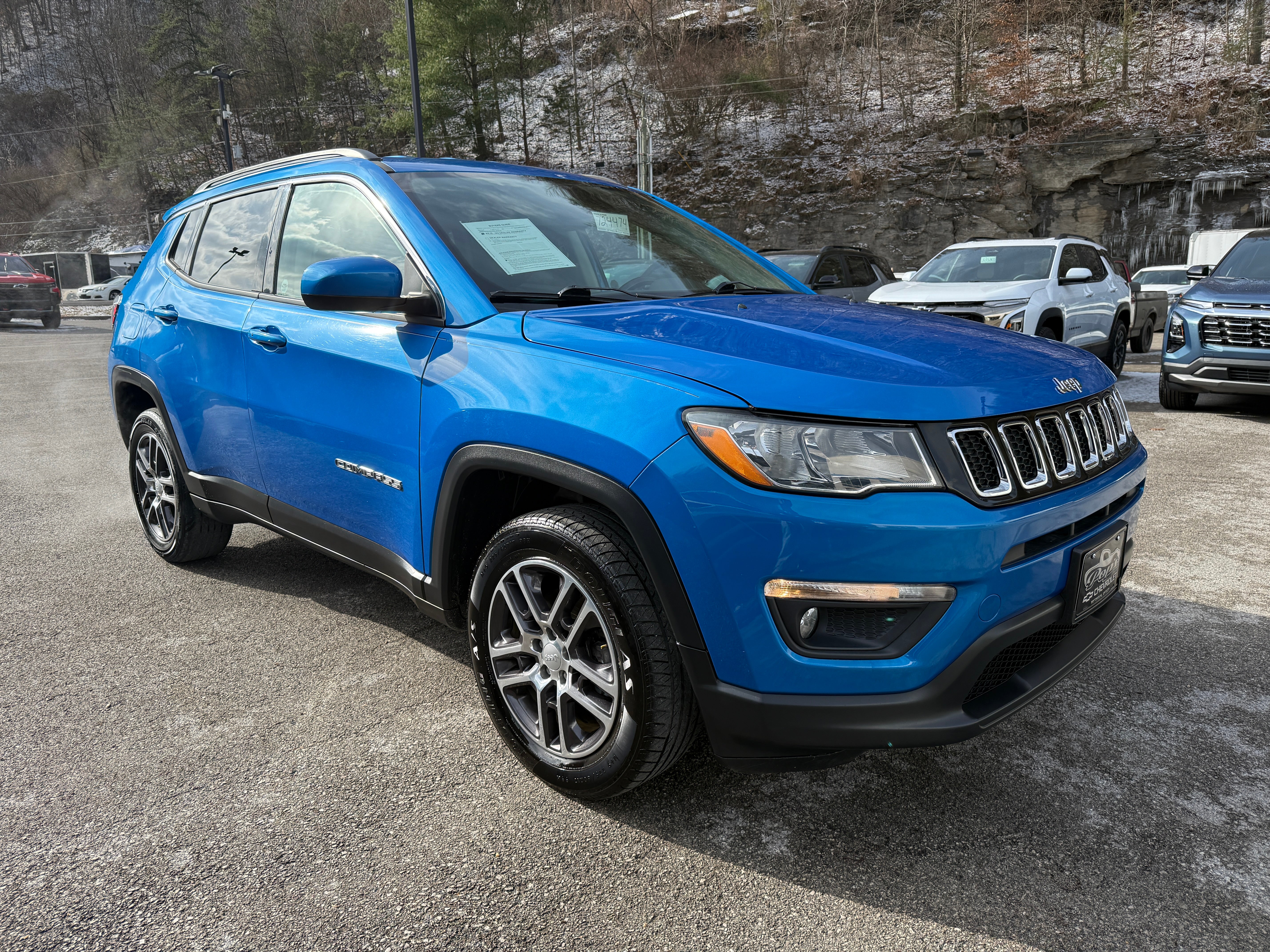2019 Jeep Compass Latitude in Blue — front three-quarter view