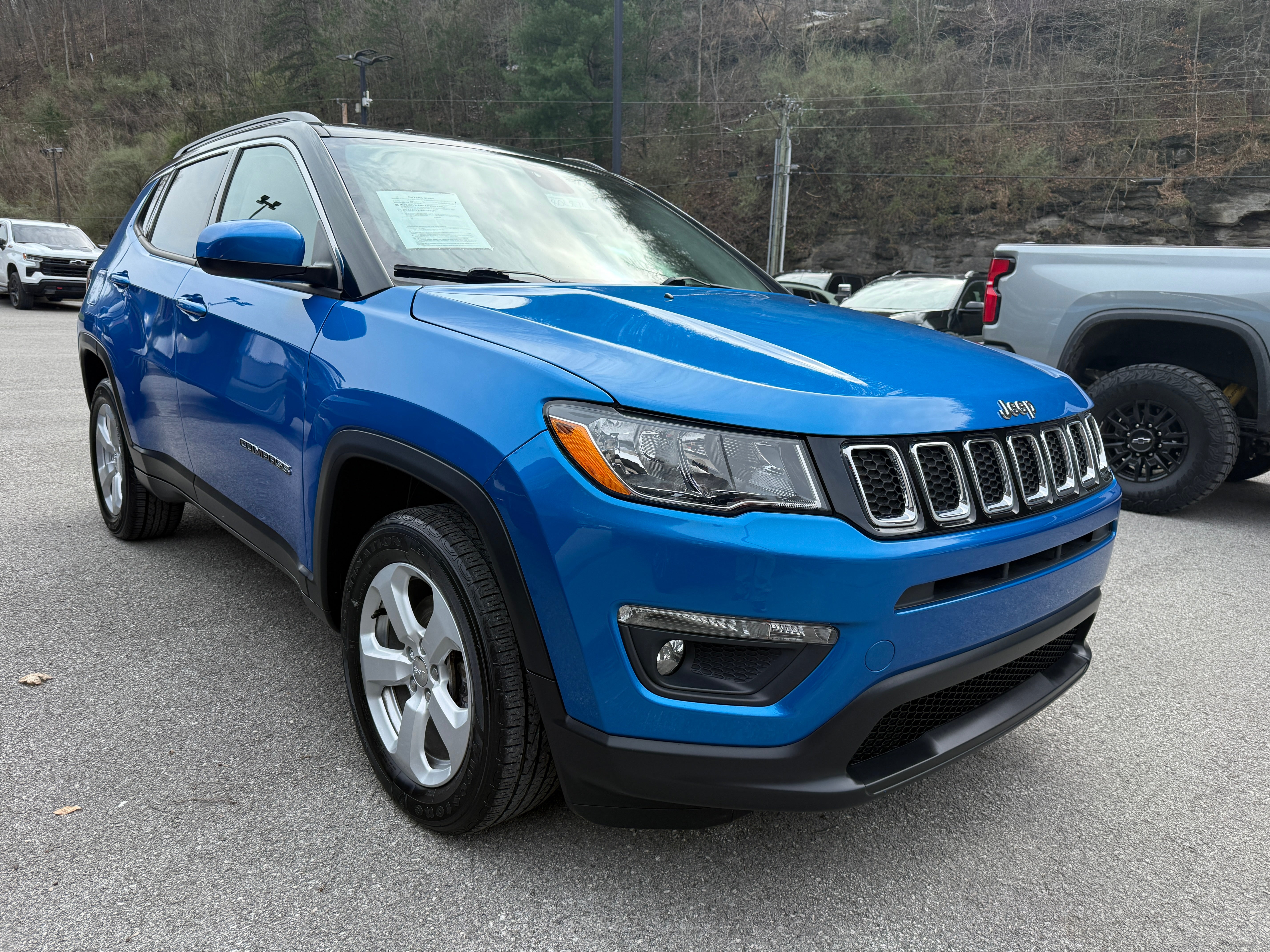 2019 Jeep Compass Latitude in Blue — front three-quarter view
